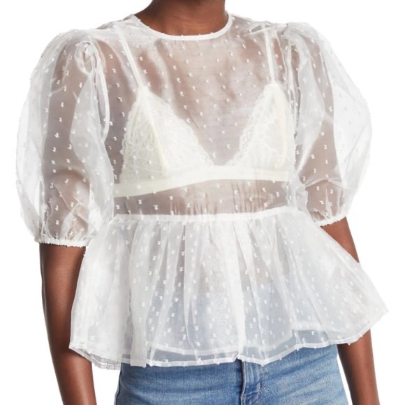 Topshop Dobby Dot Sheer Organza Peplum Top - Sz 4